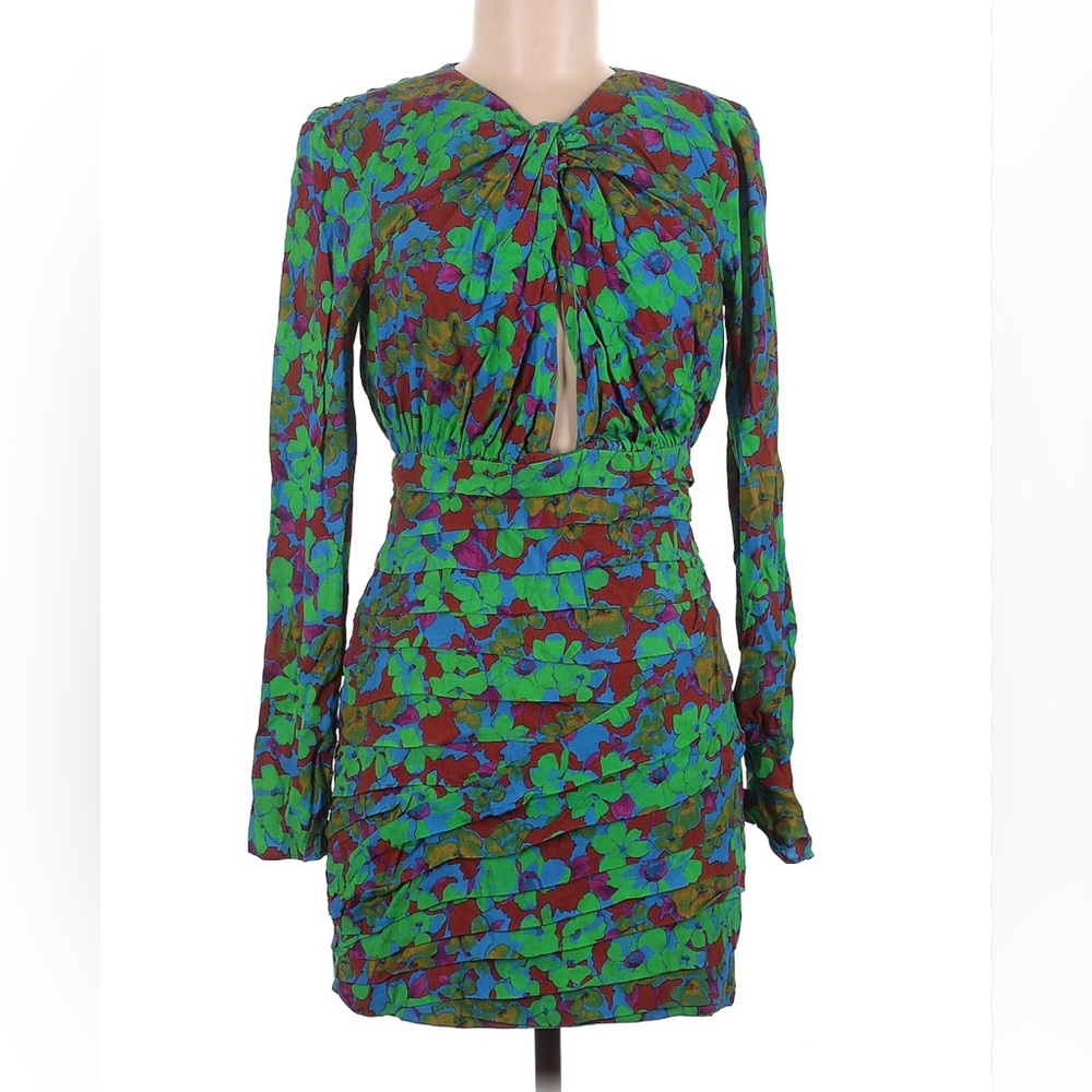 Zara green plum floral garden party sexy fitted mini cocktail dress mesh cutout